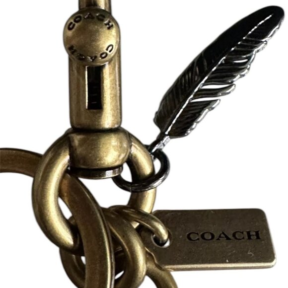 Coach Multi Colored Stones w/ Feather Round Bag Charm Key Fob HTF - Picture 5 of 6